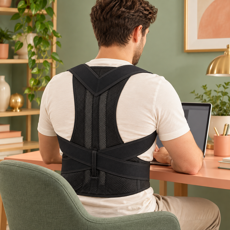 Adjustable mesh brace worn at a desk