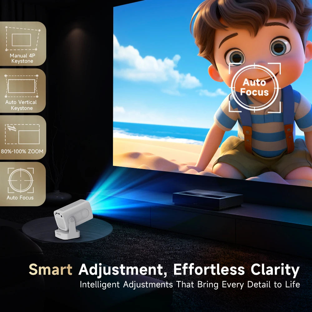 Lumiqo HY310 Auto Focus Projector 1080P Native 4K 330ANSI Android 11 WiFi6 BT5.4 Mini Outdoor Movie Projector with Air Mouse