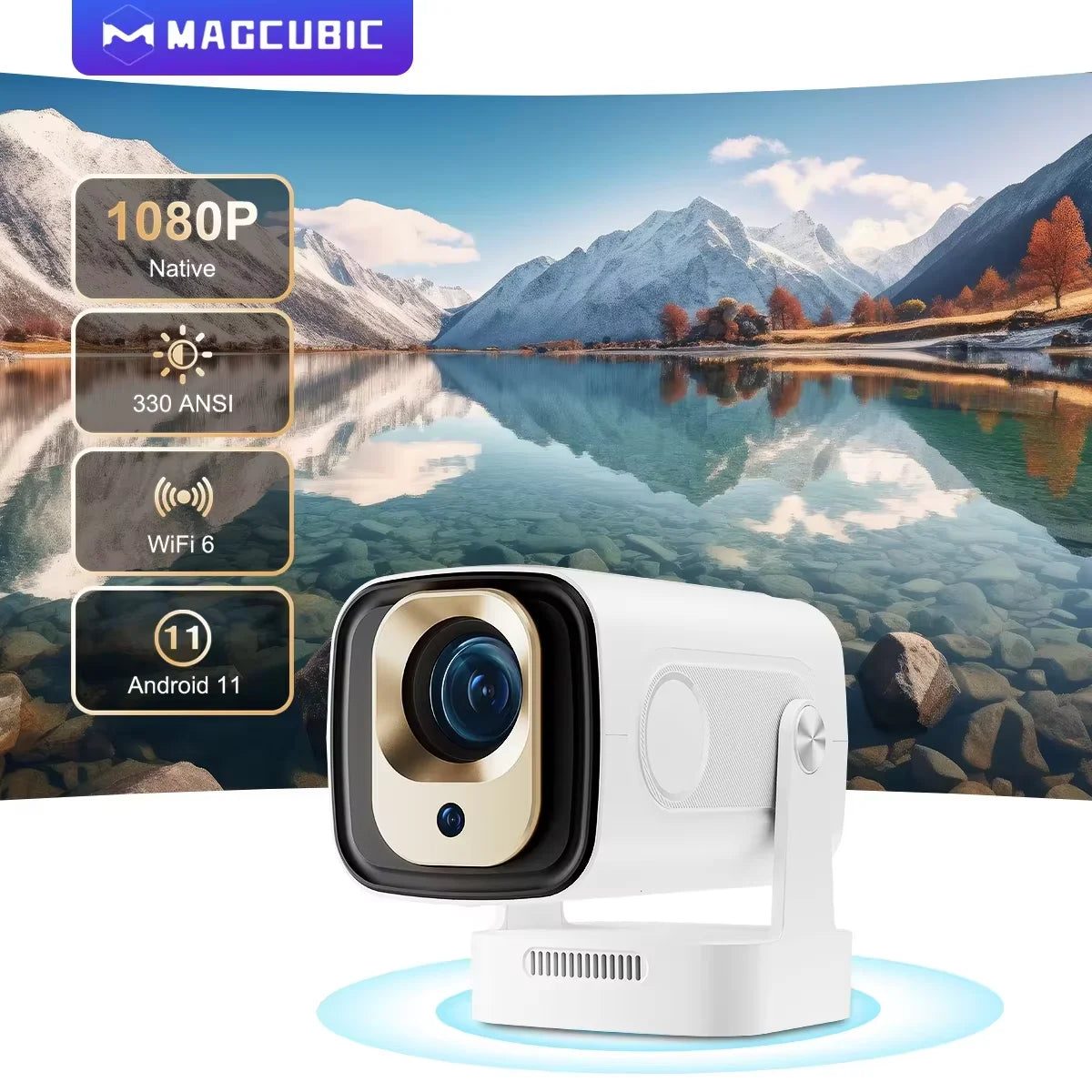 Lumiqo HY310 Auto Focus Projector 1080P Native 4K 330ANSI Android 11 WiFi6 BT5.4 Mini Outdoor Movie Projector with Air Mouse