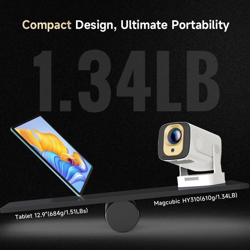 Lumiqo HY310 Auto Focus Projector 1080P Native 4K 330ANSI Android 11 WiFi6 BT5.4 Mini Outdoor Movie Projector with Air Mouse