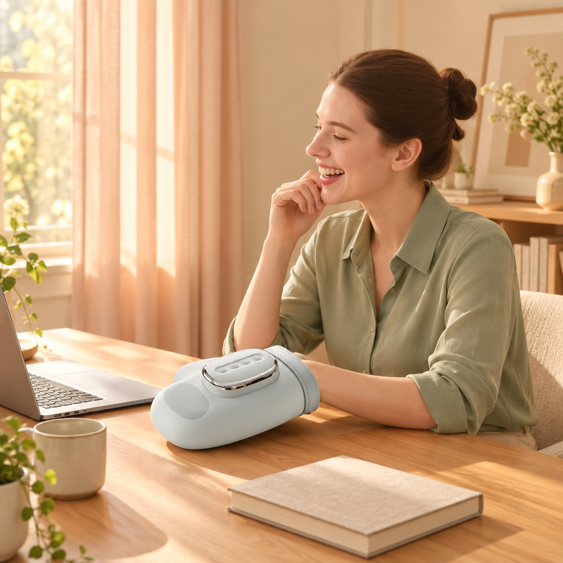 Cordless hand massager used at home