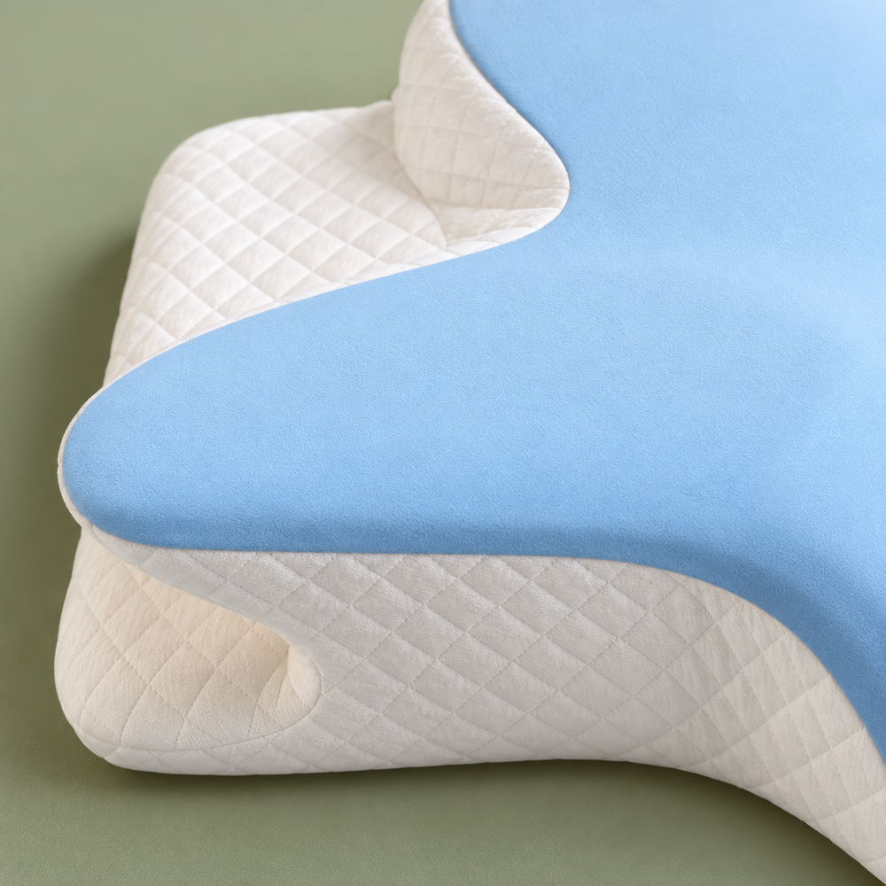 Blue top fabric and white quilted side detail