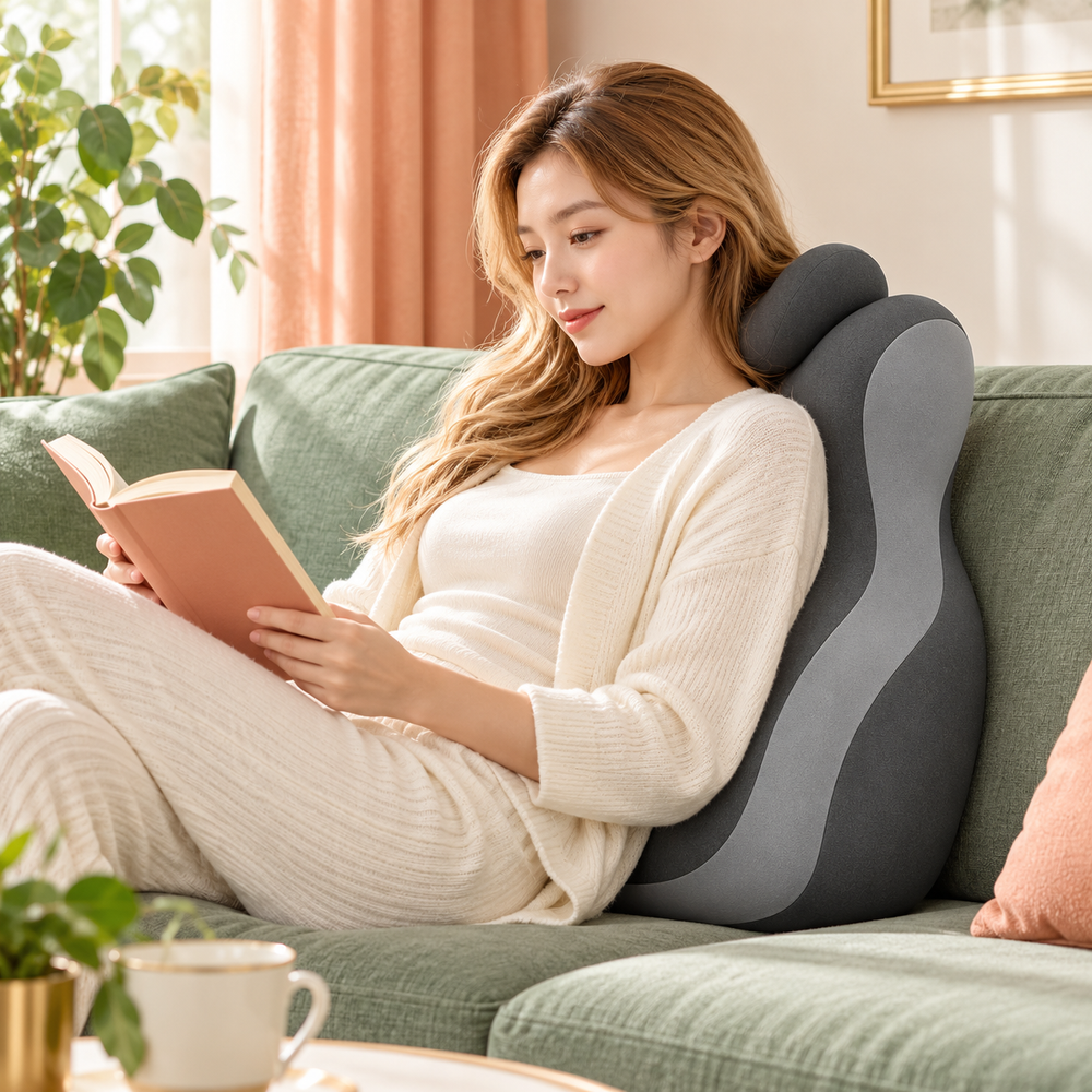 Reading pillow placed behind a seated adult